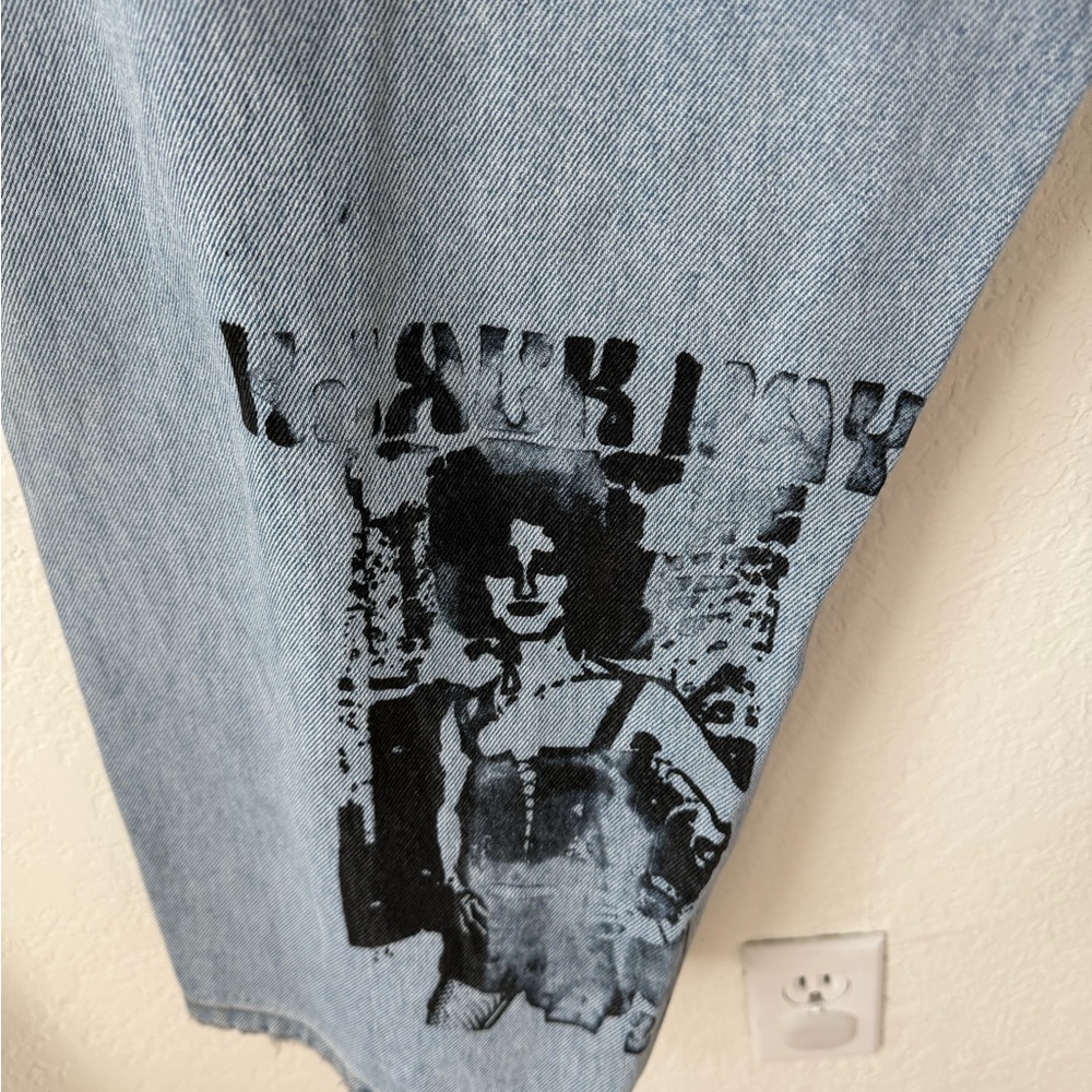 BDG Light Blue Straight Leg Jeans with Black Graphic Print